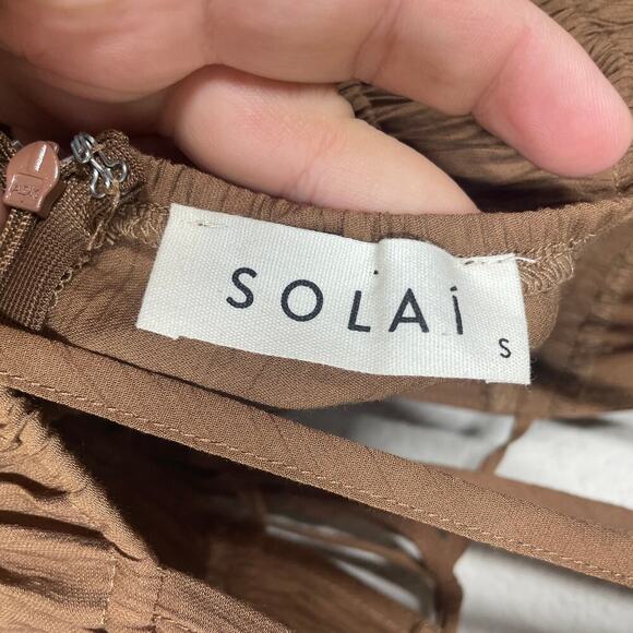 Solai Size Small Drawstring Waist Tie Back Romper Brown Cut Out Short Sleeves - Picture 7 of 11